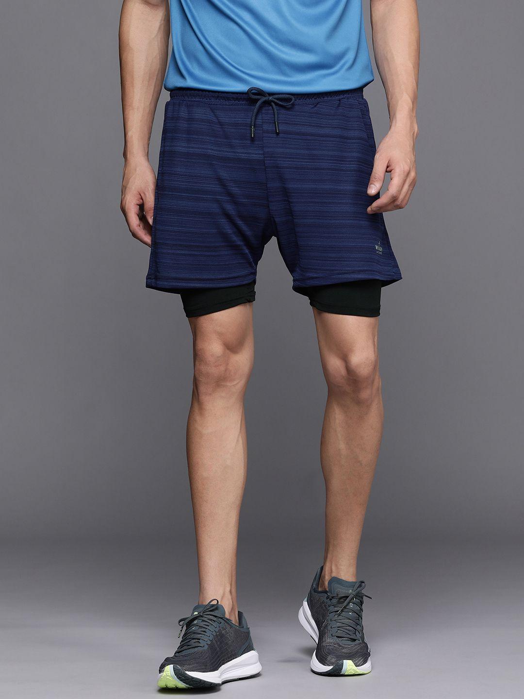 wrogn active men navy blue self-design sports shorts