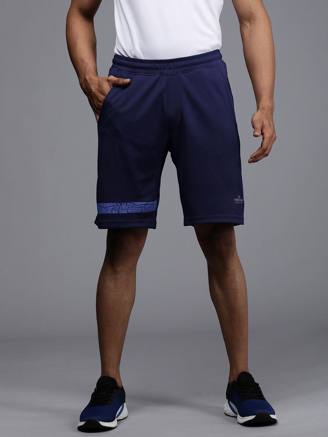 wrogn active men navy blue shorts