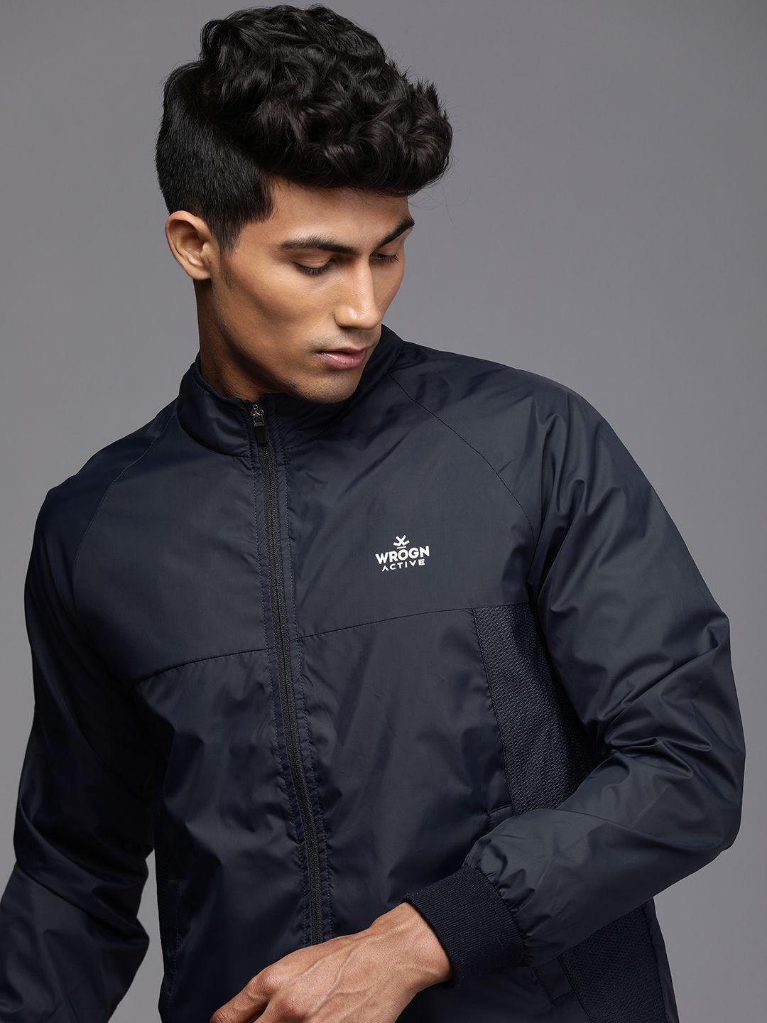 wrogn active men navy blue slim fit sporty jacket