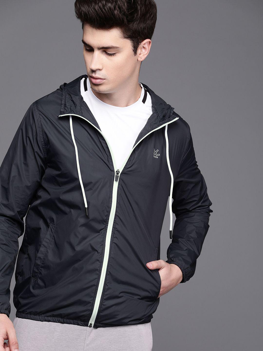 wrogn active men navy blue solid sporty jacket