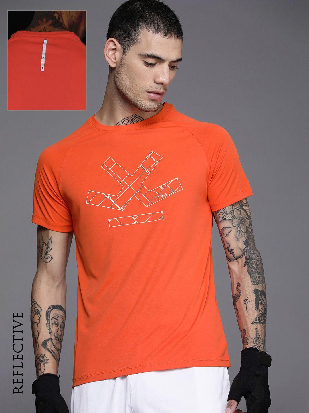 wrogn active men orange brand logo printed slim fit casual t-shirt