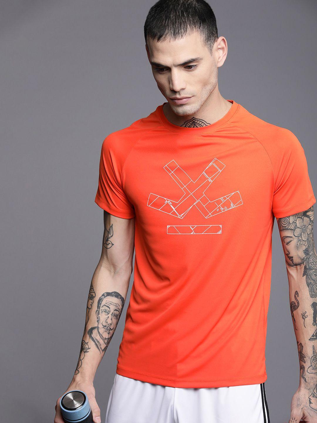 wrogn active men orange brand logo printed t-shirt