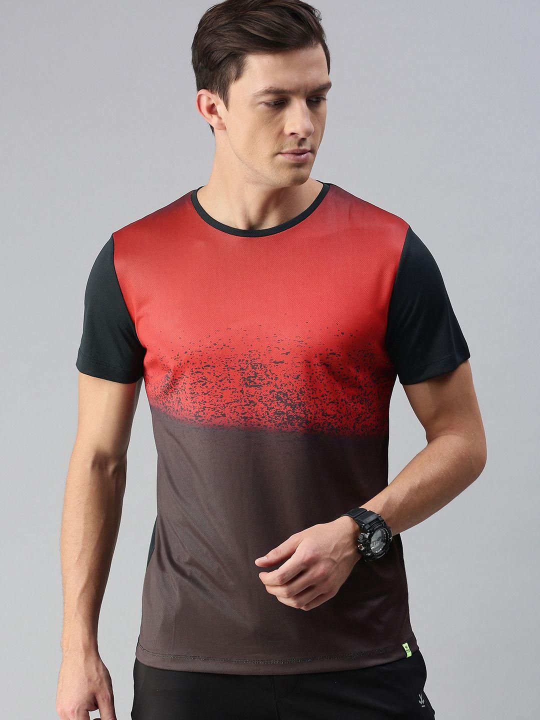 wrogn active men red & coffee brown colourblocked t-shirt