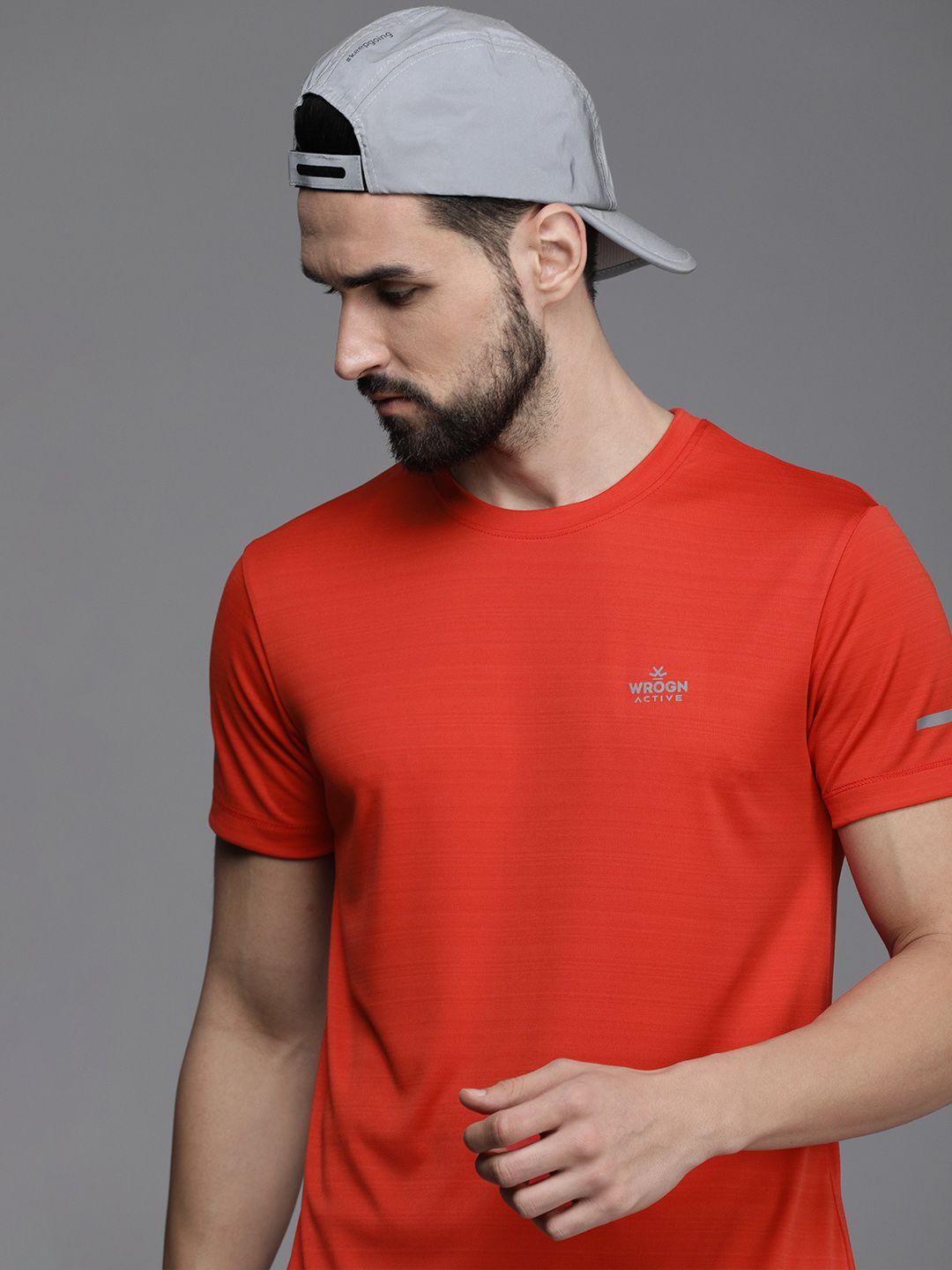 wrogn active men red & grey brand logo printed slim fit t-shirt