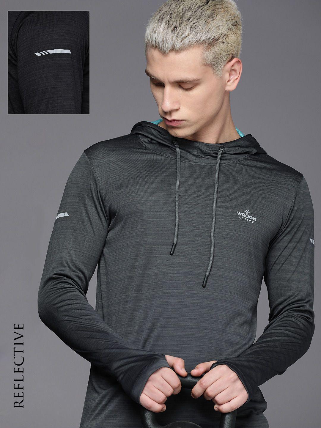 wrogn active men striped hooded long sleeves outdoor t-shirt