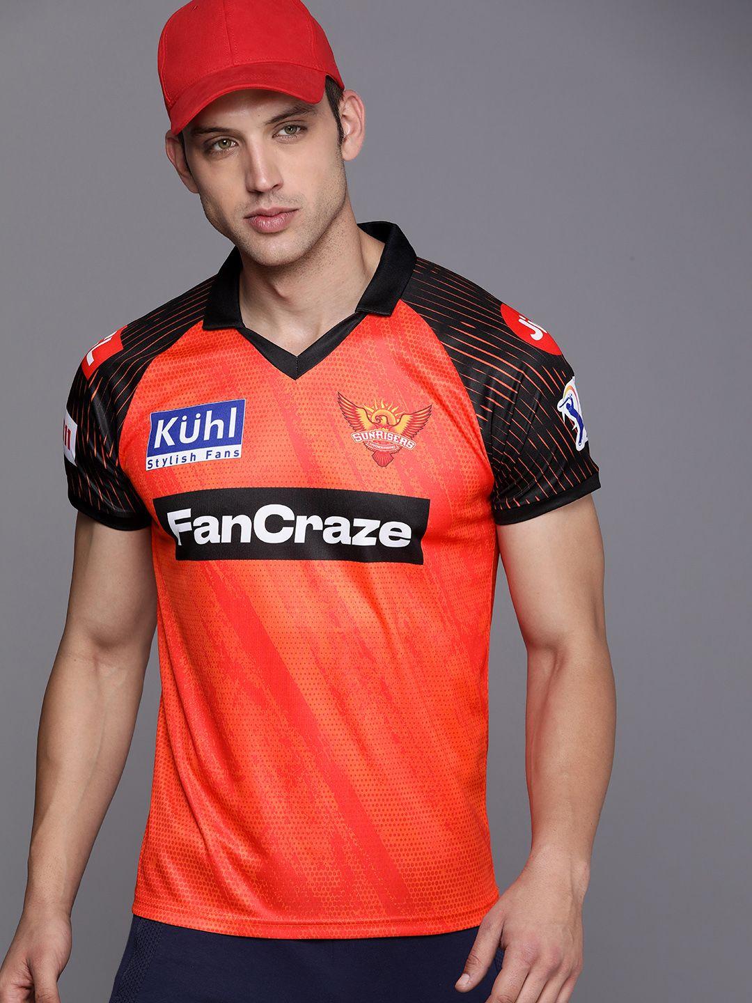 wrogn active men sunrisers hyderabad printed v-neck slim fit t-shirt