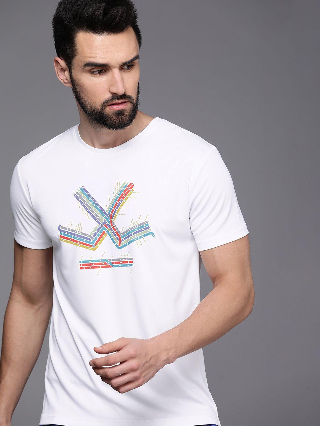 wrogn active men white printed t-shirt