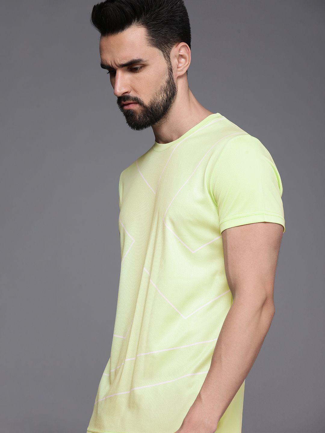 wrogn active men yellow printed t-shirt