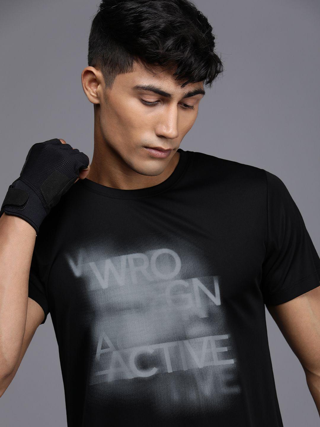 wrogn active typography printed dry-pro slim fit t-shirt