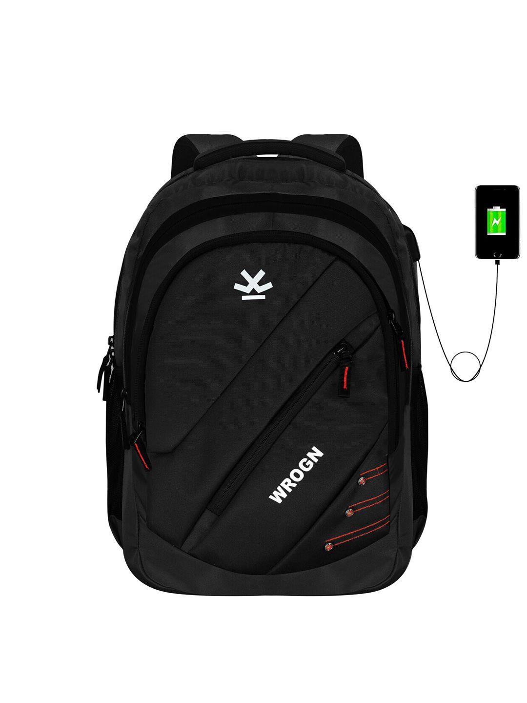 wrogn brand logo backpack with usb charging port & rain cover