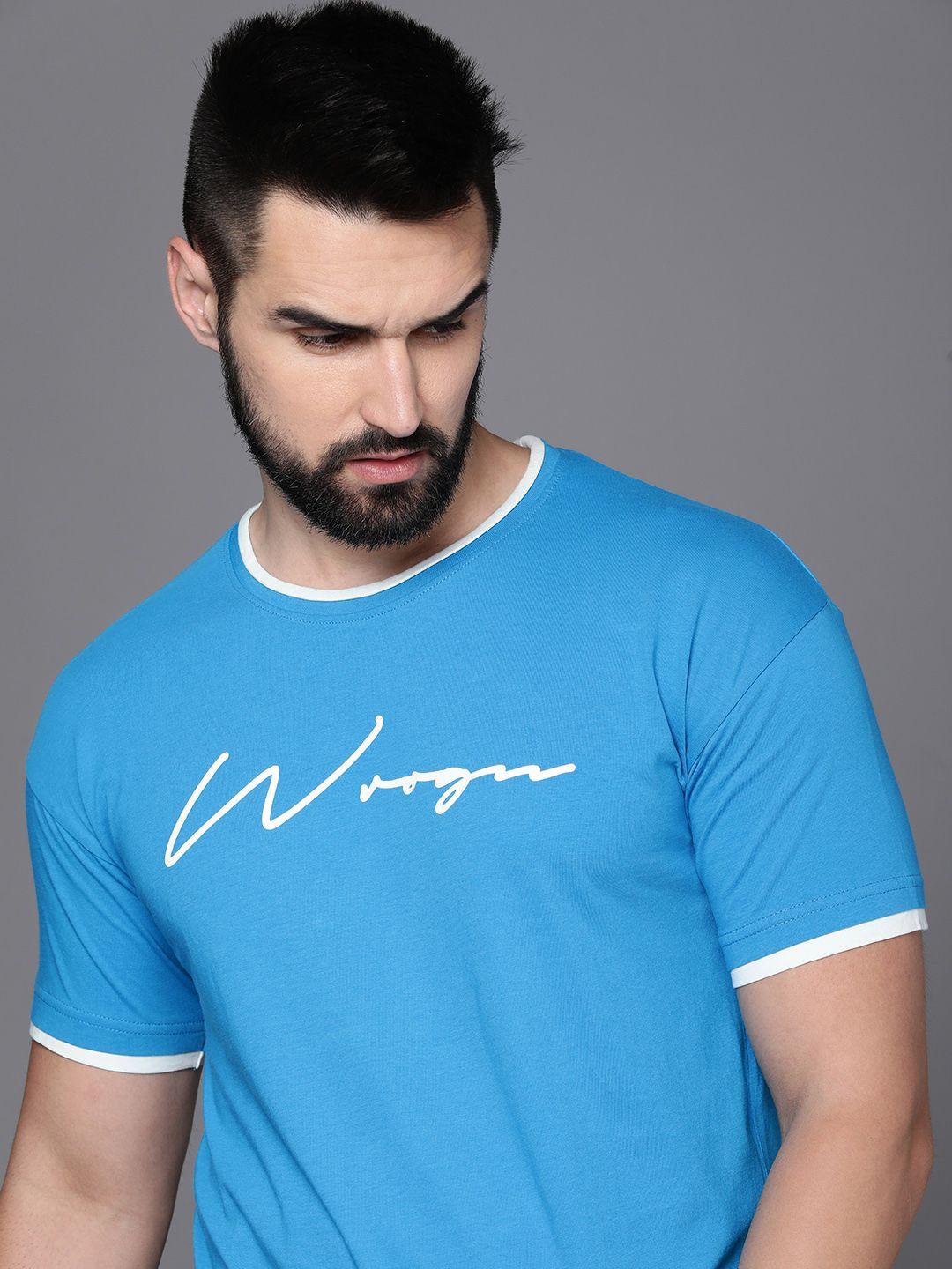 wrogn brand logo minimal print pure cotton boxy t-shirt