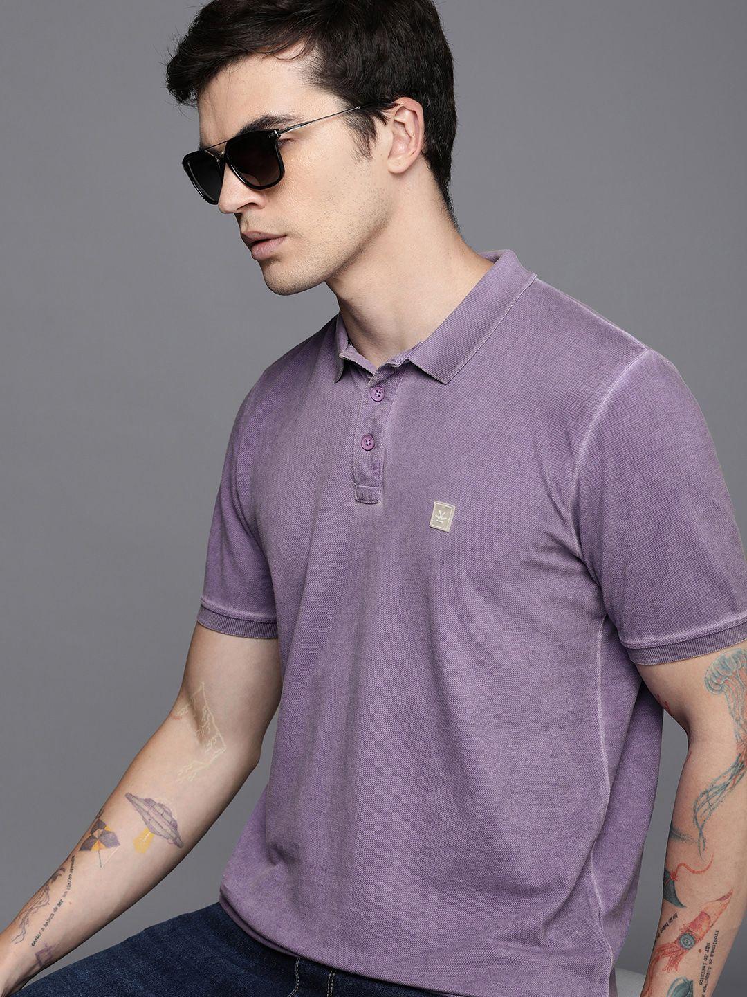 wrogn brand logo polo collar pure cotton applique slim fit t-shirt
