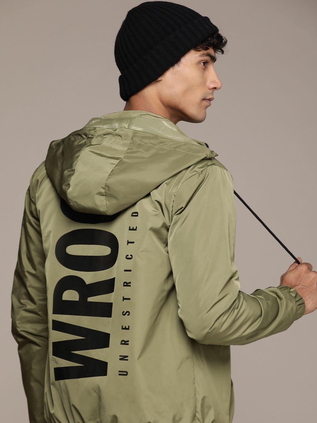 wrogn brand logo printed hooded tailored jacket