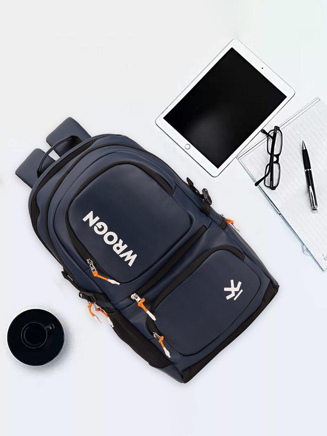 wrogn brand logo printed padded backpack with rain cover