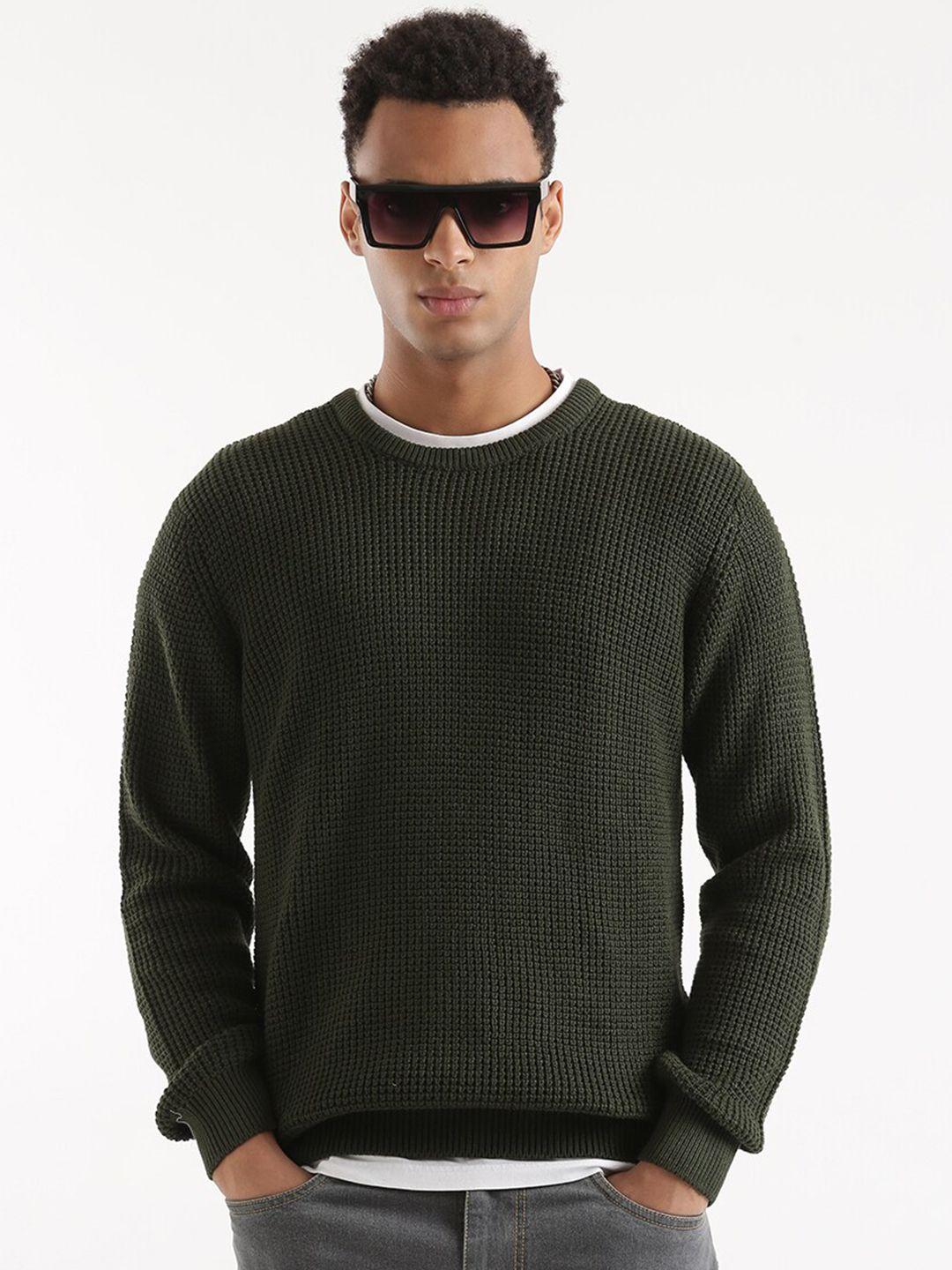 wrogn cable knitted round neck cotton pullover sweater