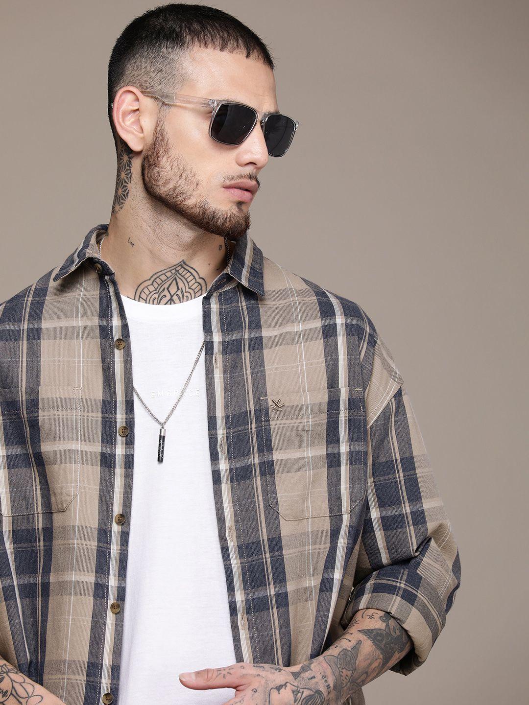 wrogn checked oversized casual shirt