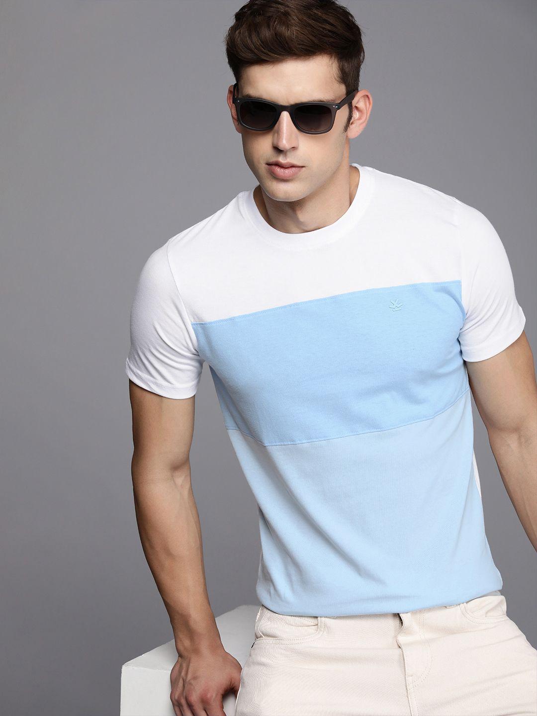 wrogn colourblocked slim fit round neck casual t-shirt