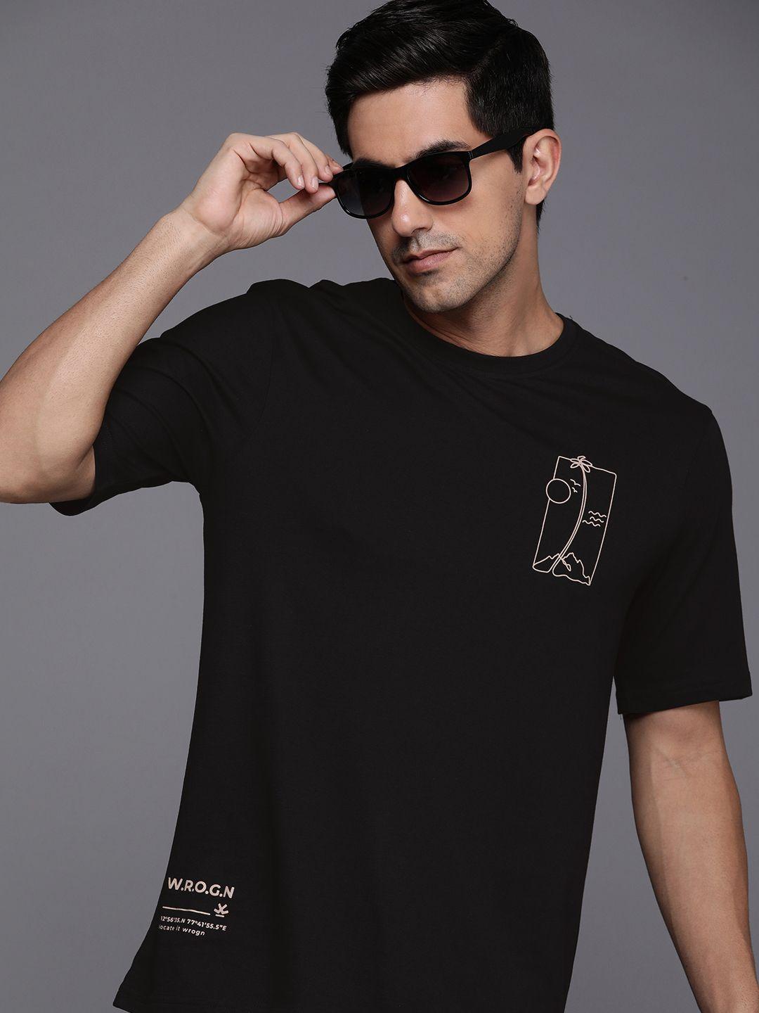 wrogn comfort fit t-shirt with minimal graphic print