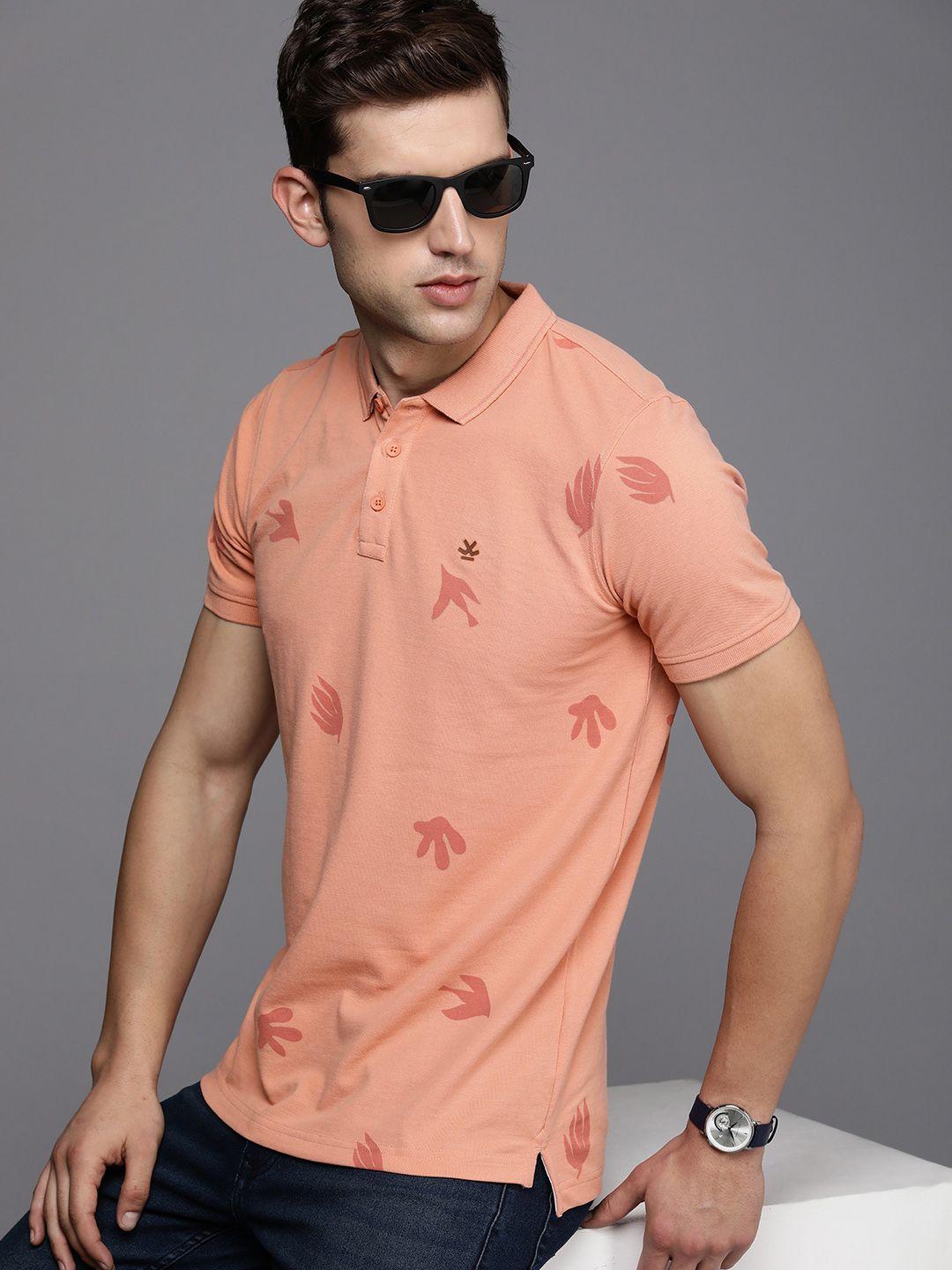 wrogn conversational printed polo collar slim fit t-shirt