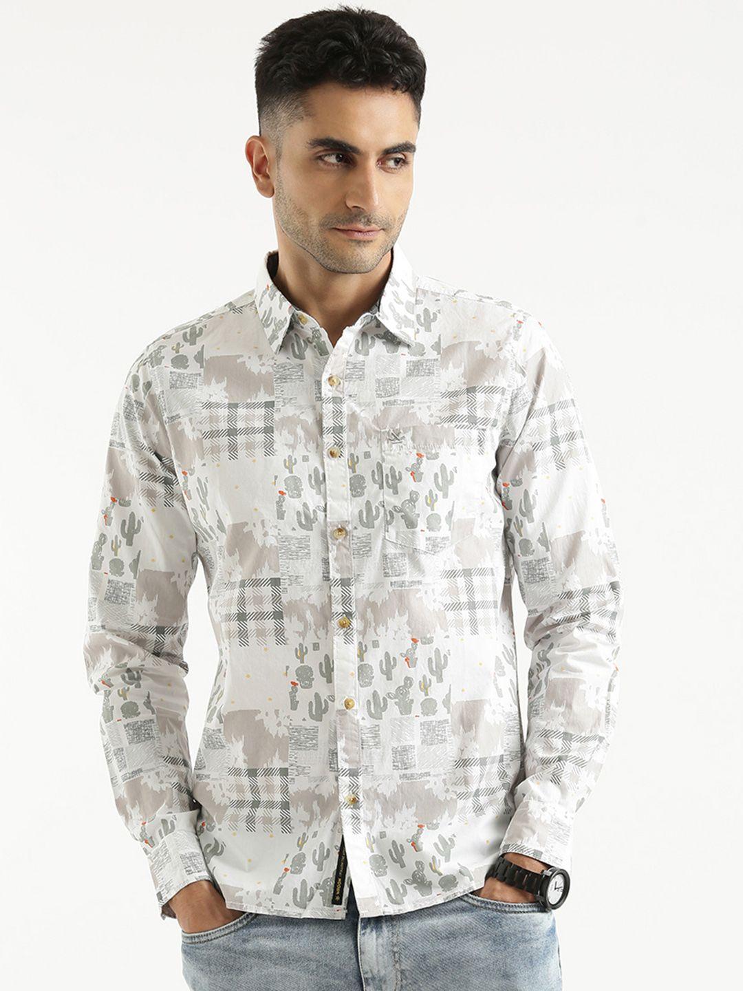 wrogn custom cotton spread collar regular fit opaque printed casual shirt