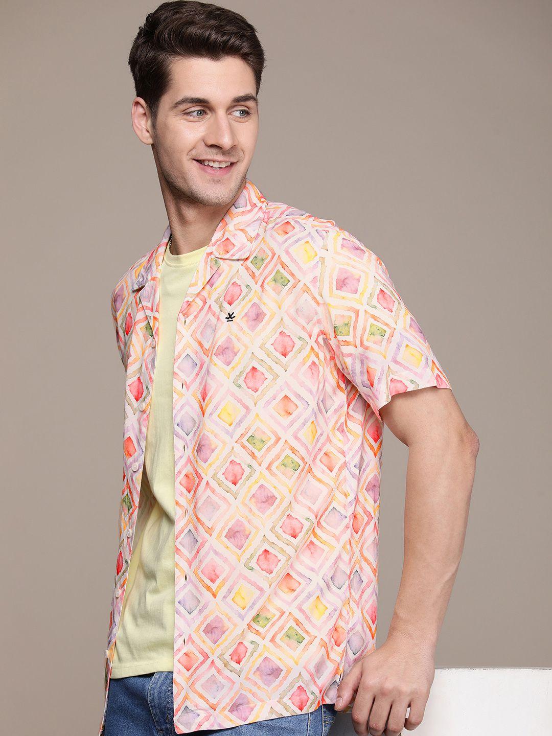 wrogn geometric printed casual shirt