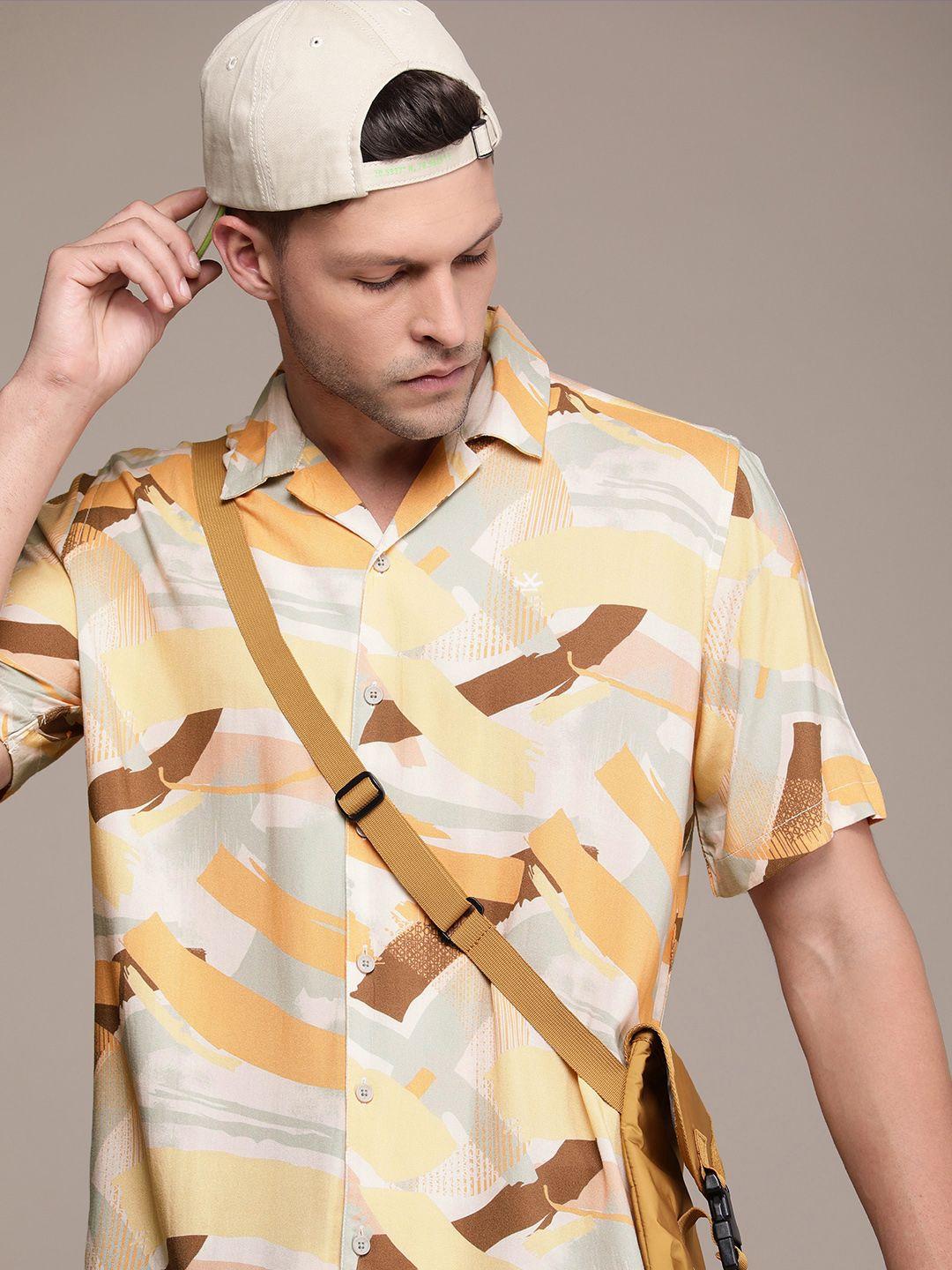 wrogn geometric printed casual shirt