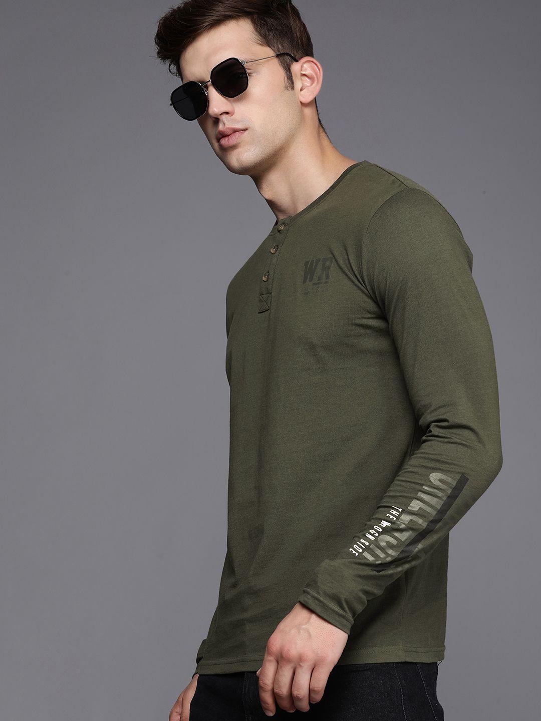 wrogn henley neck pure cotton slim fit t-shirt