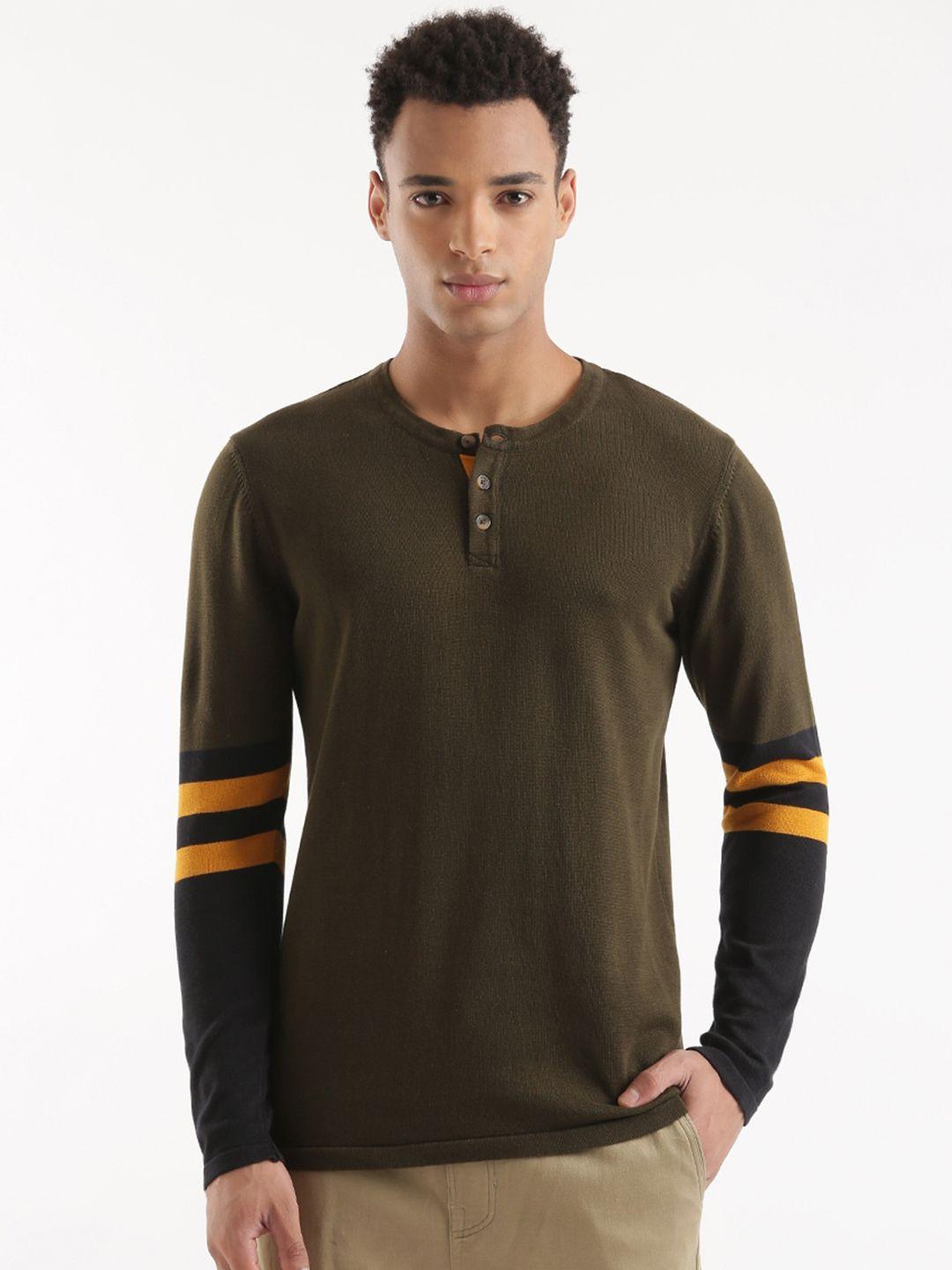 wrogn henley neck slim fit cotton t-shirt