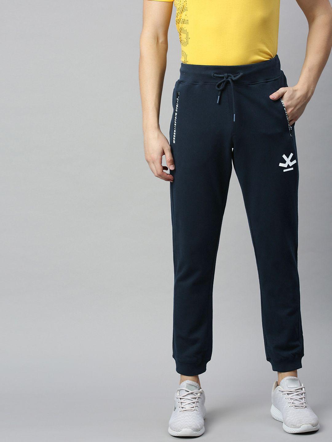 wrogn men's navy blue solid track pants