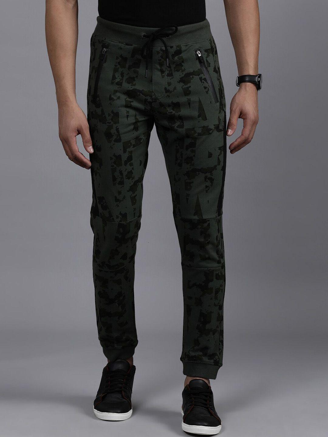 wrogn men abstract printed cotton mid-rise joggers
