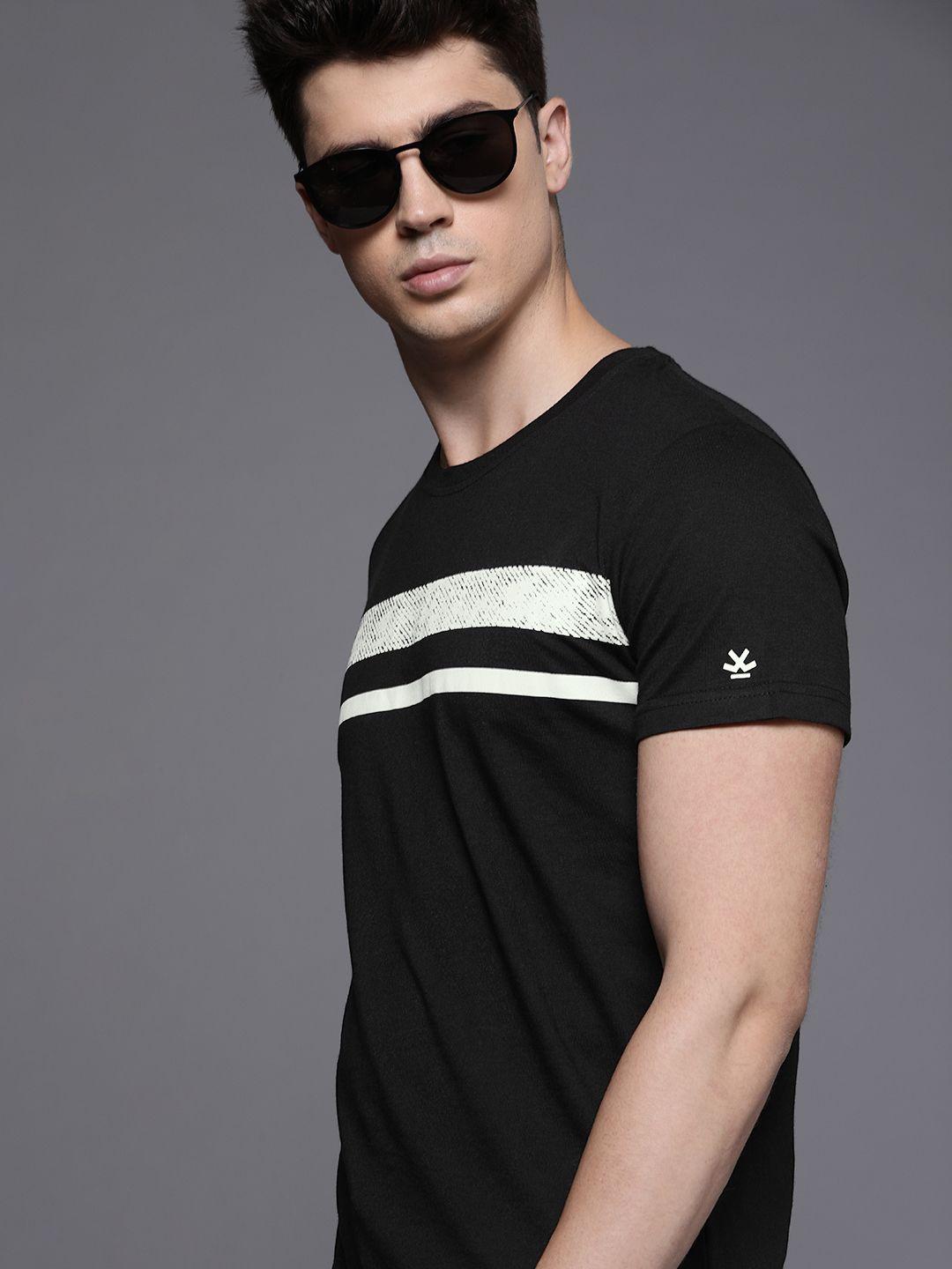 wrogn men black & white striped round neck t-shirt