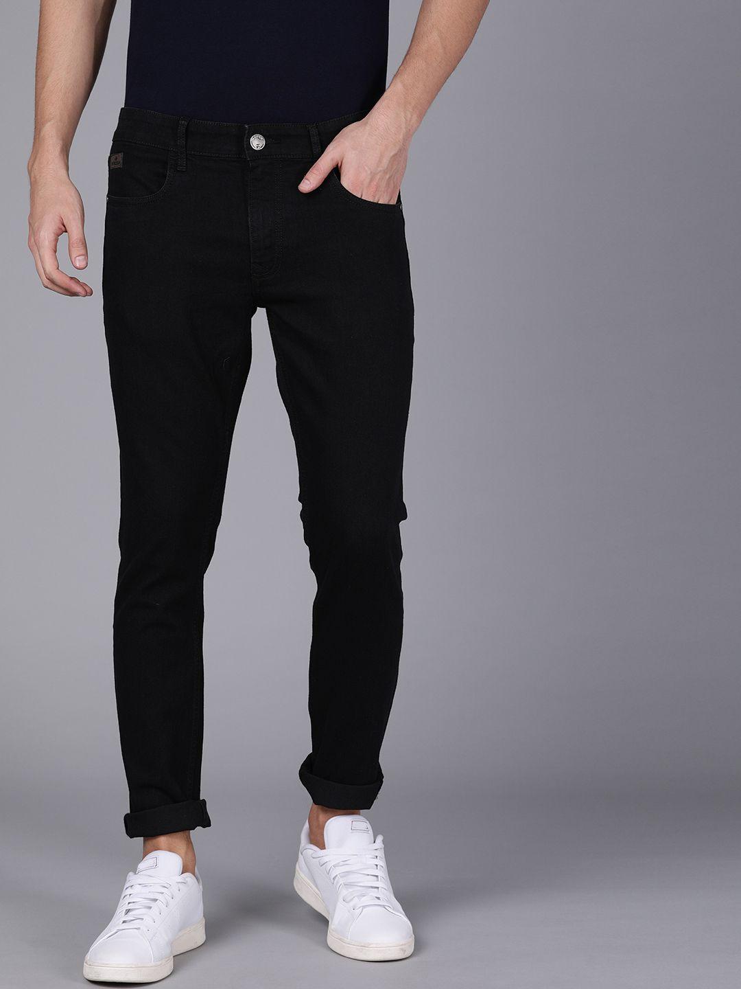 wrogn men black  slim fit mid-rise clean look jeans