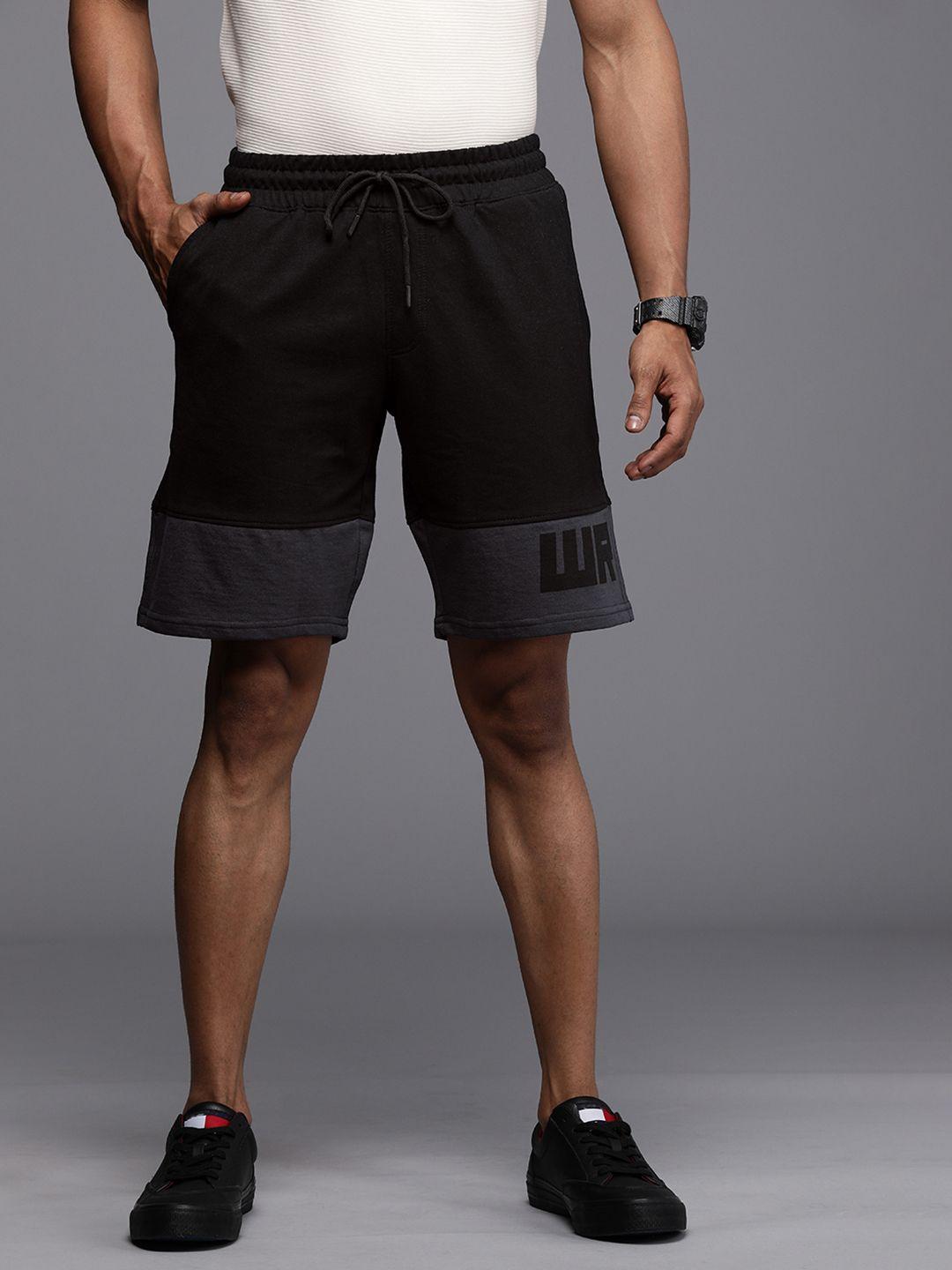 wrogn men black colourblocked slim fit shorts