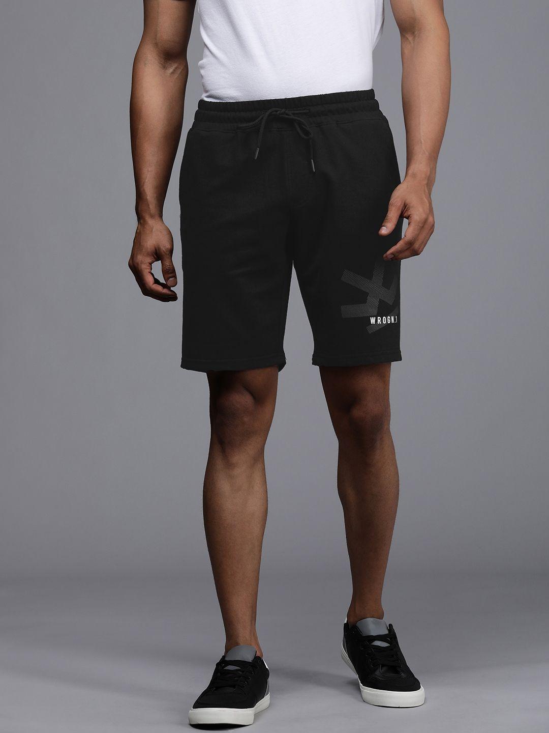 wrogn men black graphic printed above knee regular shorts