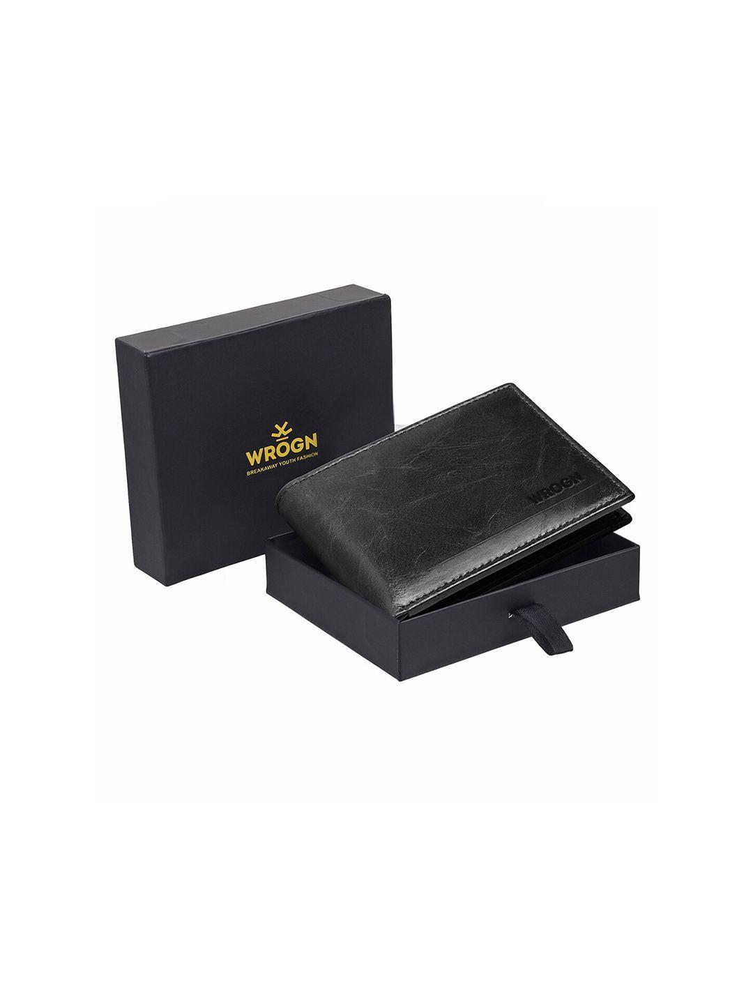 wrogn men black leather two fold wallet