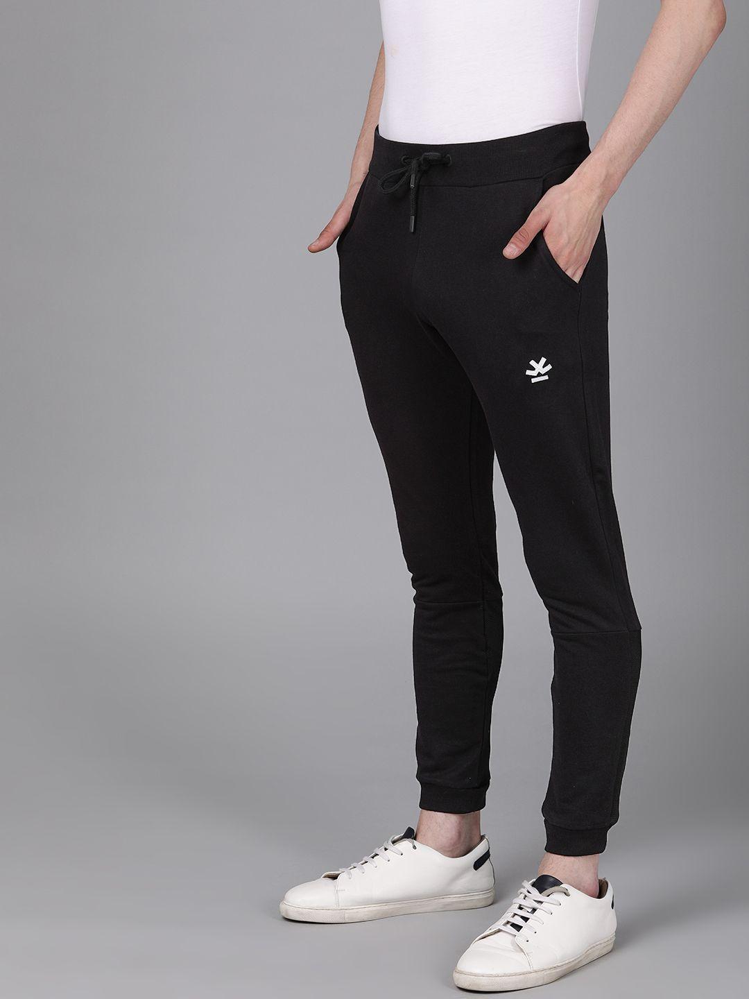 wrogn men black slim fit joggers