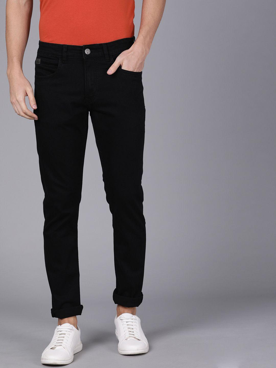 wrogn men black slim fit low-rise clean look stretchable jeans