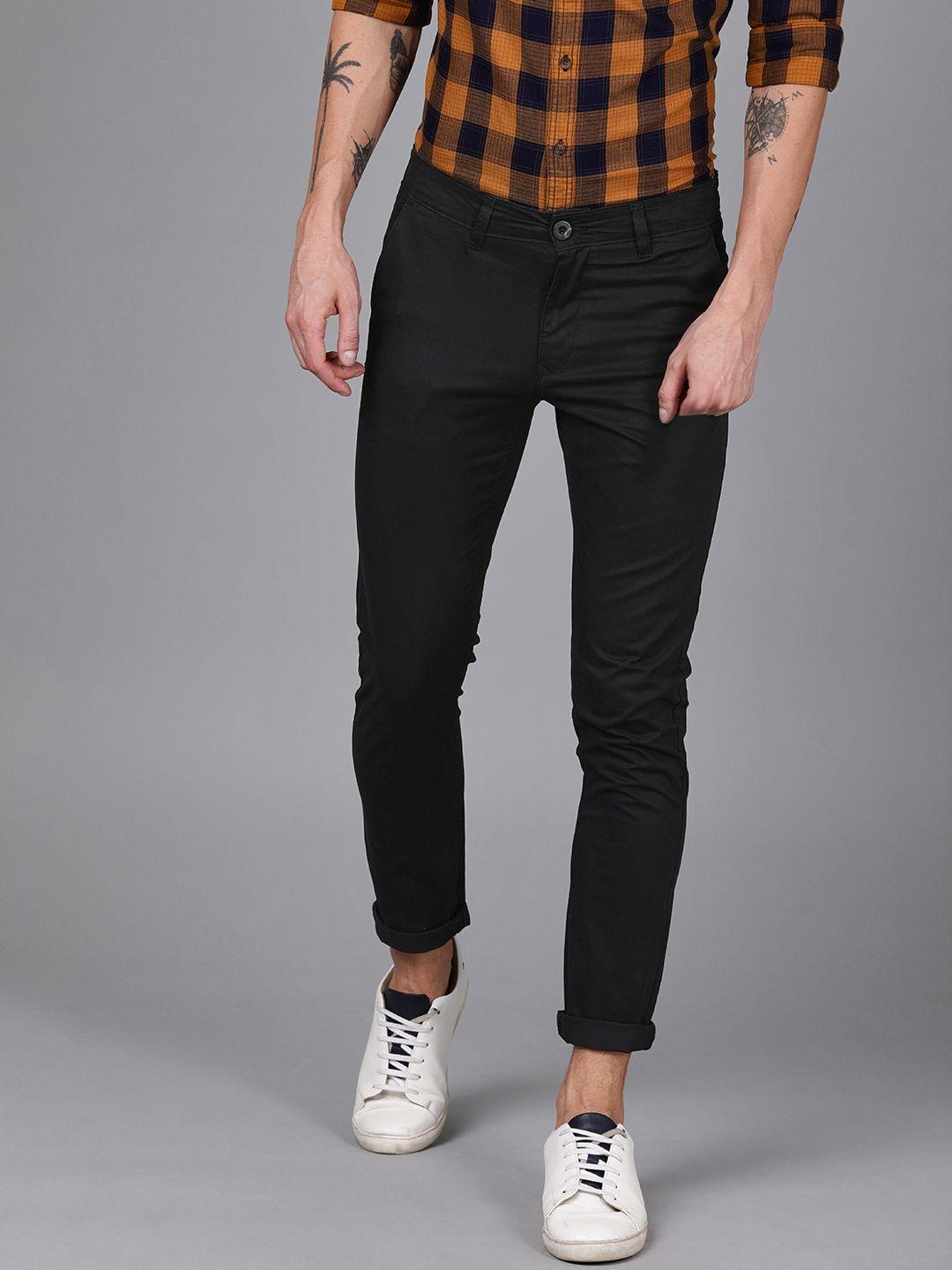 wrogn men black slim fit solid chinos