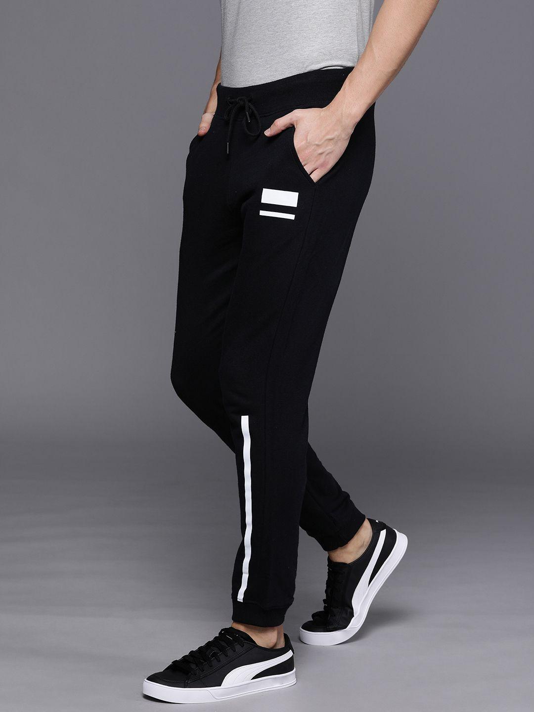 wrogn men black slim fit solid joggers