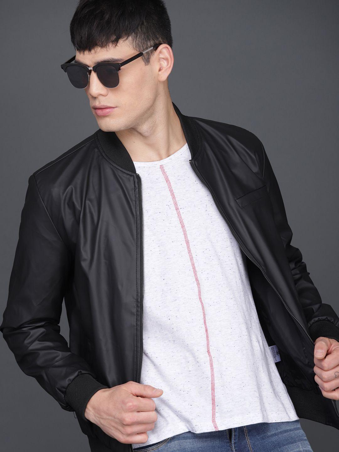 wrogn men black solid bomber jacket