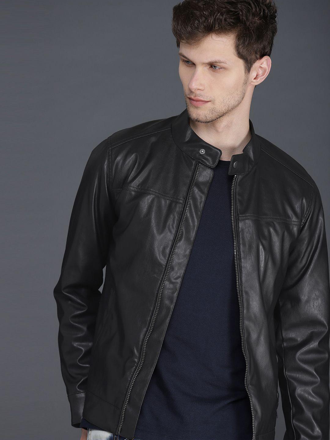 wrogn men black solid jacket