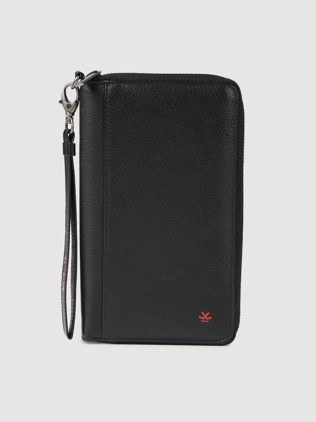 wrogn men black solid leather passport holder