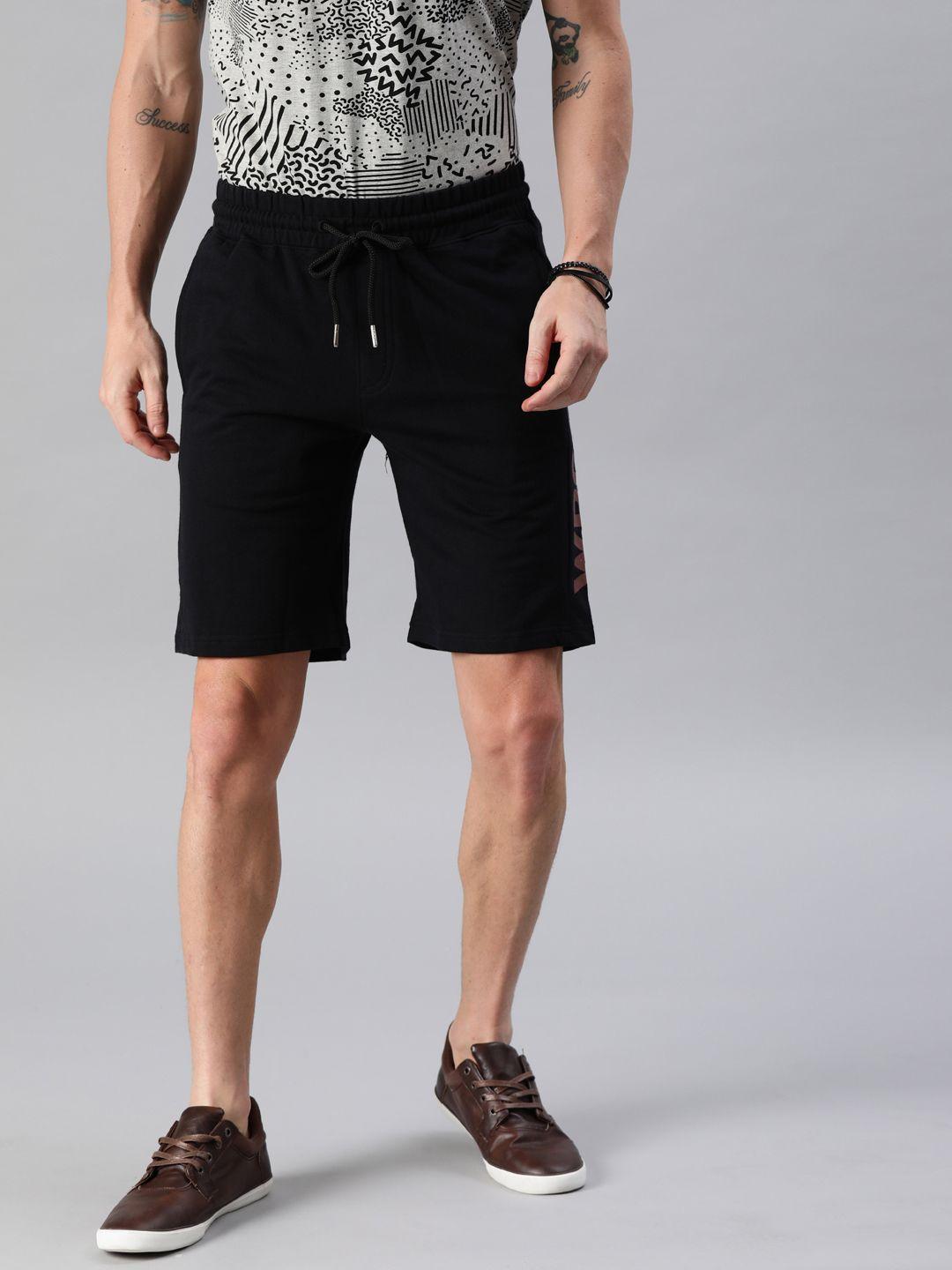 wrogn men black solid regular fit shorts