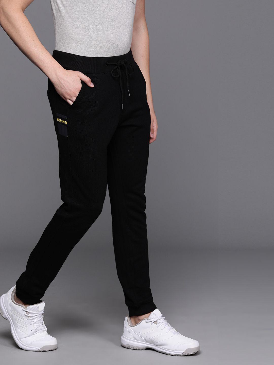 wrogn men black solid slim fit joggers