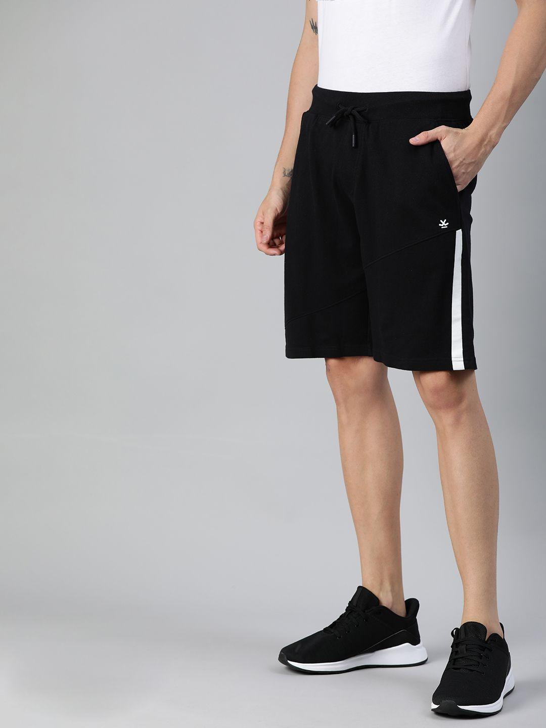 wrogn men black solid slim fit shorts