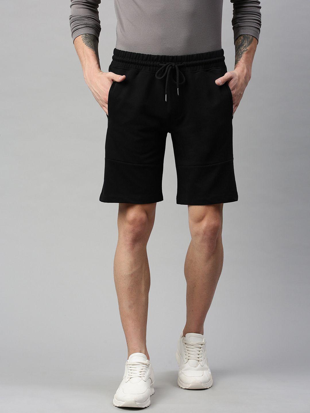 wrogn men black solid slim fit shorts