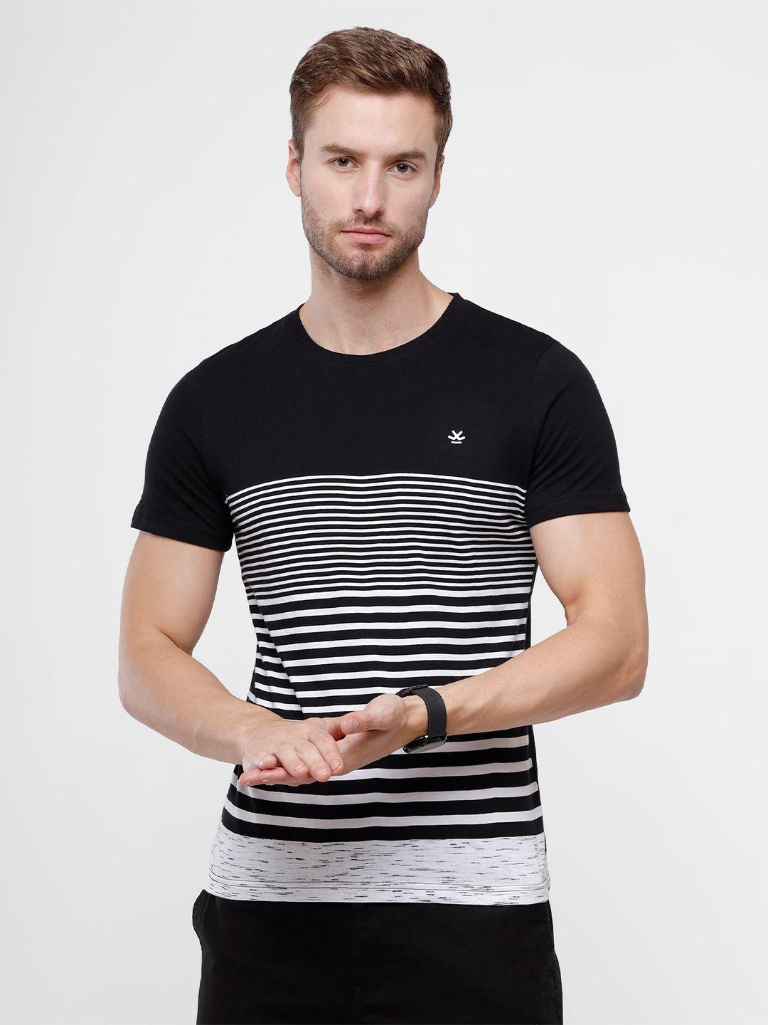 wrogn men black striped slim fit cotton t-shirt