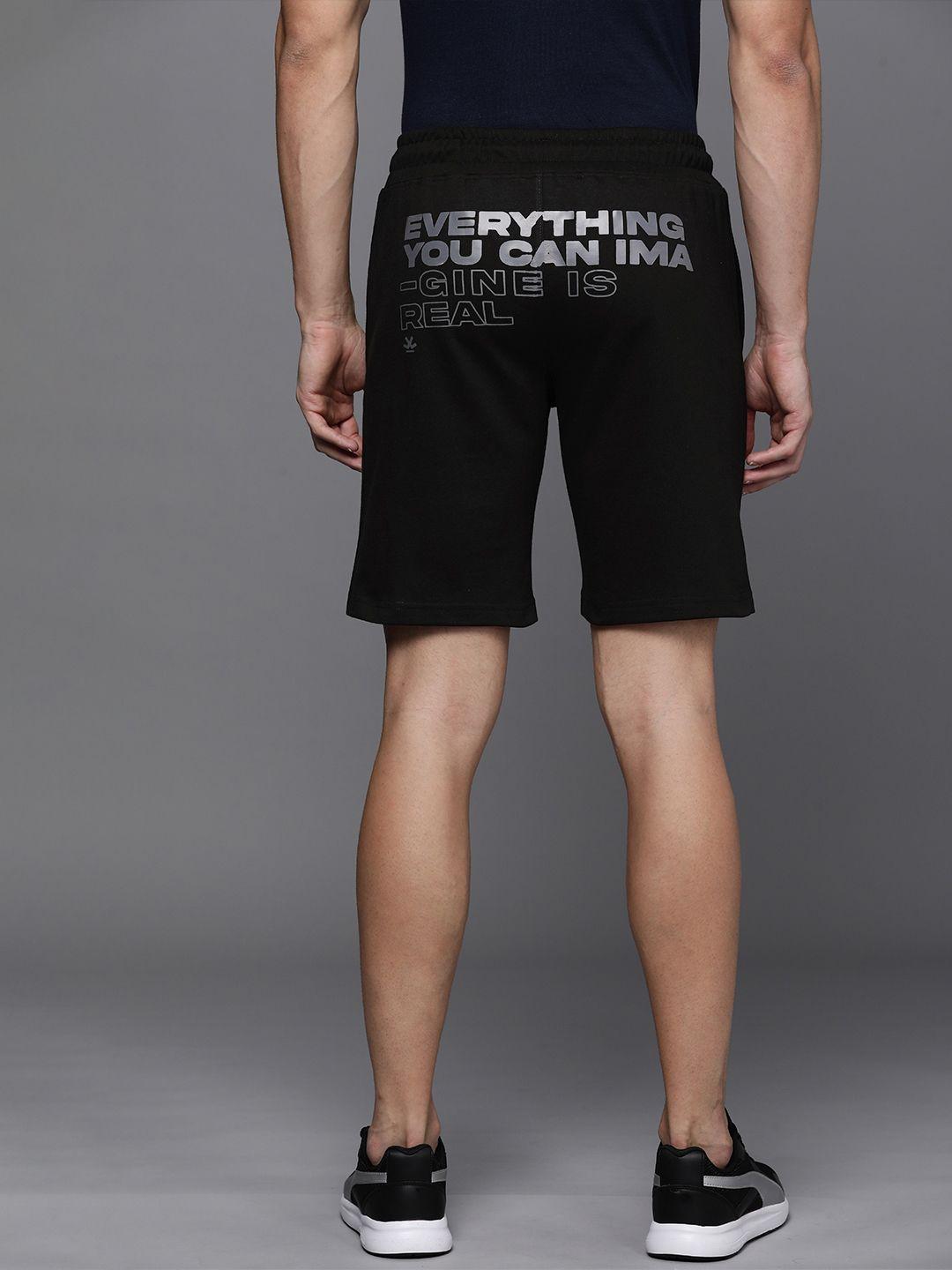 wrogn men black typography printed shorts