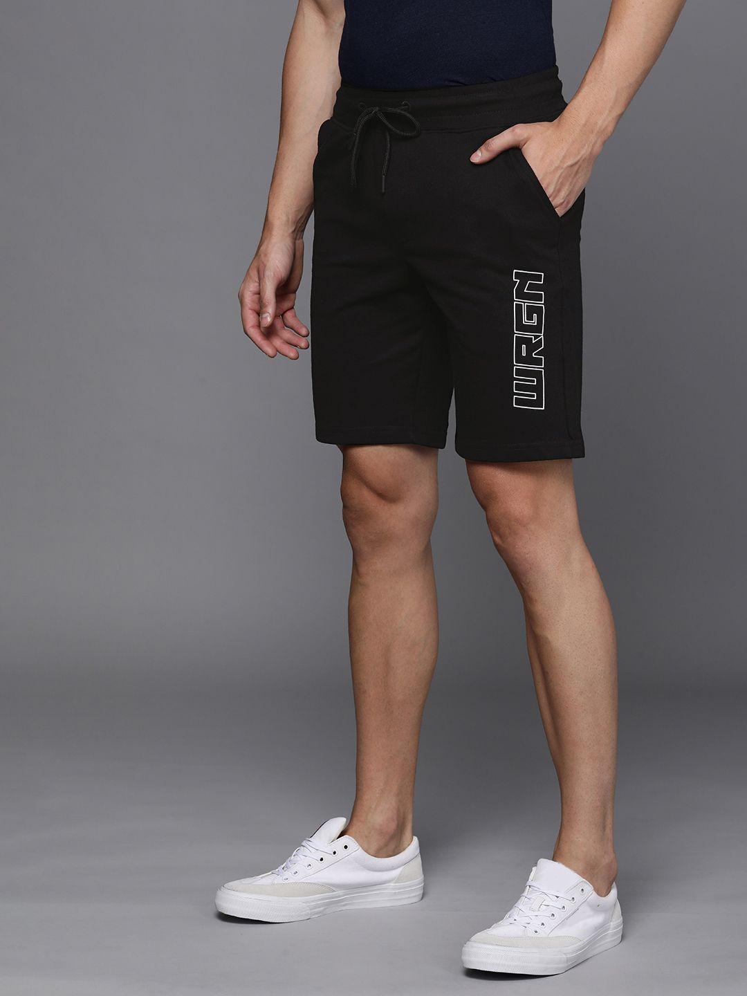 wrogn men black typography printed shorts