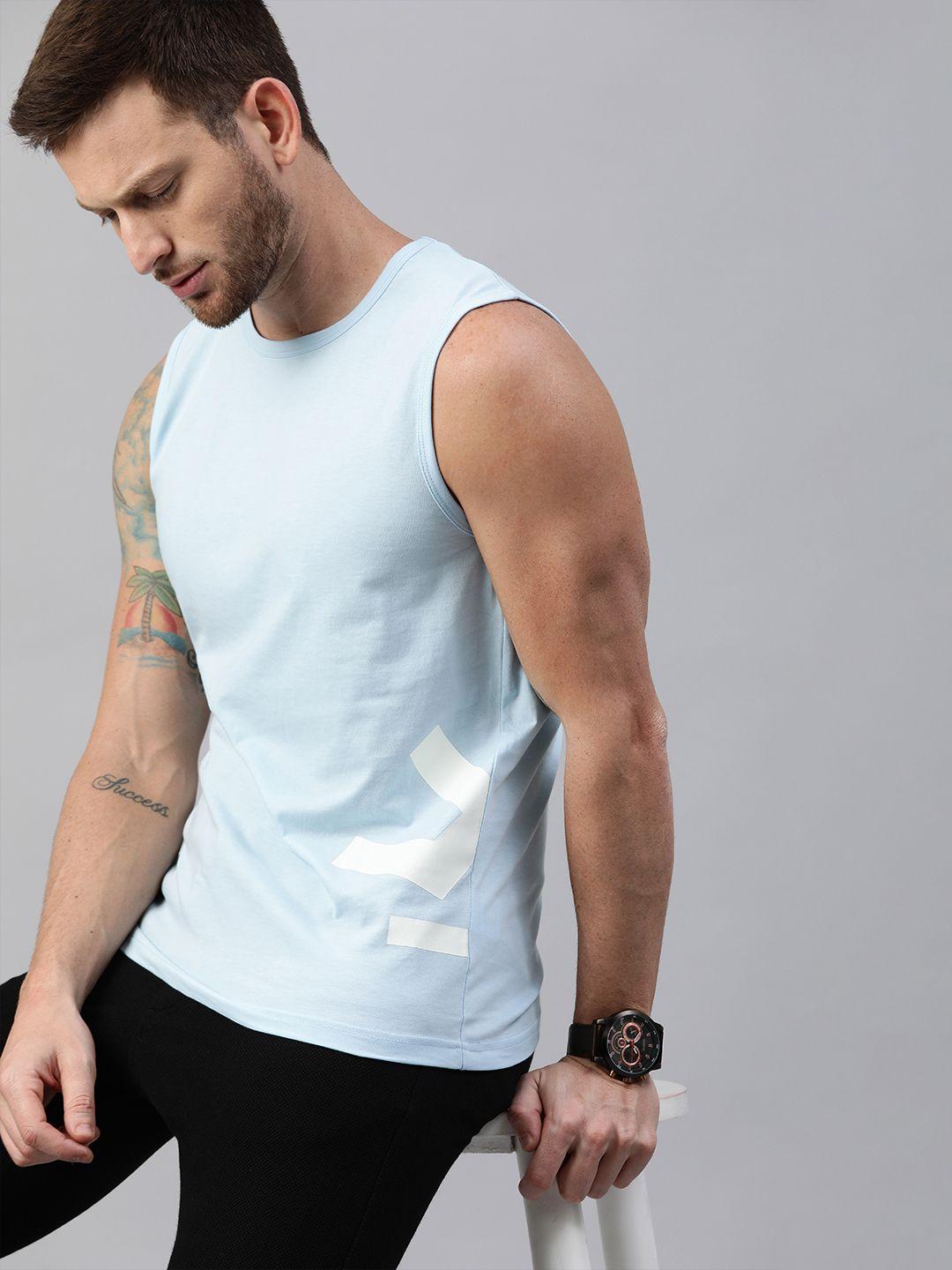 wrogn men blue sleeveless cottton t-shirt